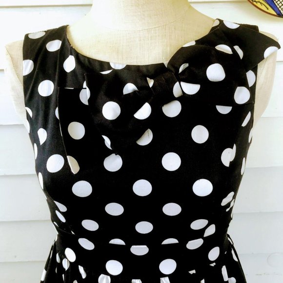 Ixia Mod Cloth Polka Dot Retro Dress W/ Bow - Picture 3 of 8